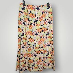Vintage Talbots Floral A-Line Midi Skirt Cotton Tencel Blend Multicolor Size 8